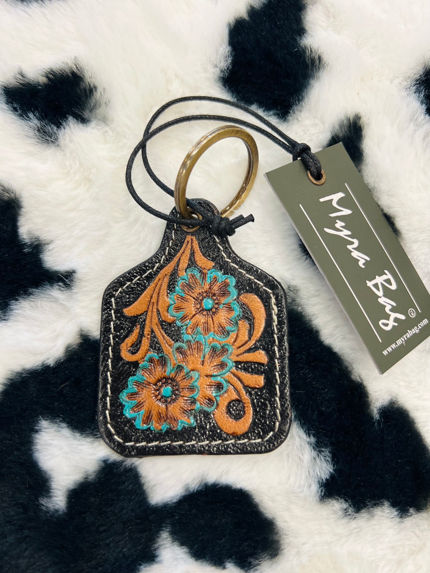 Black & Turquoise Floral - Small Key Fob