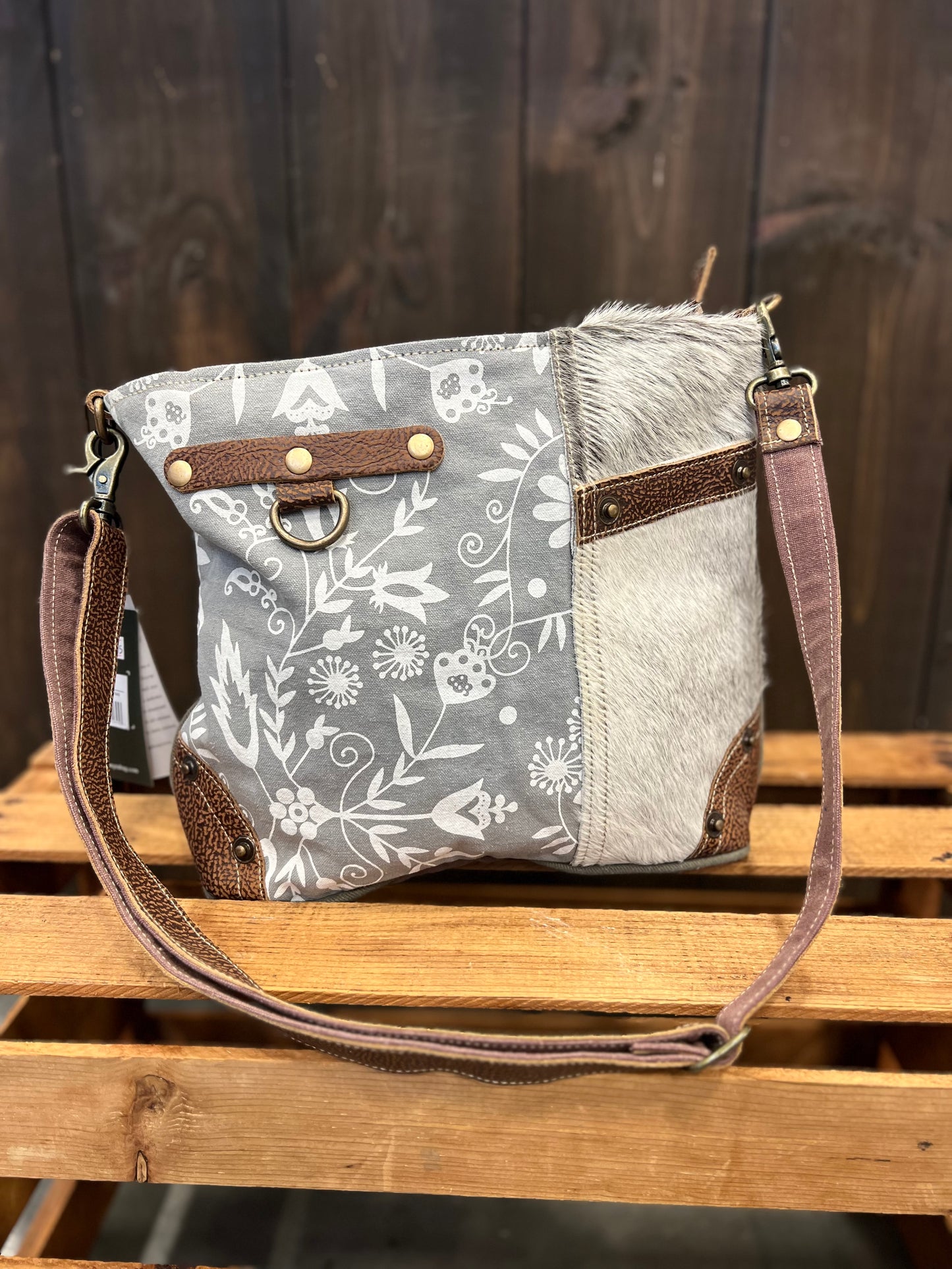 Gray Floral - Medium Shoulder Bag