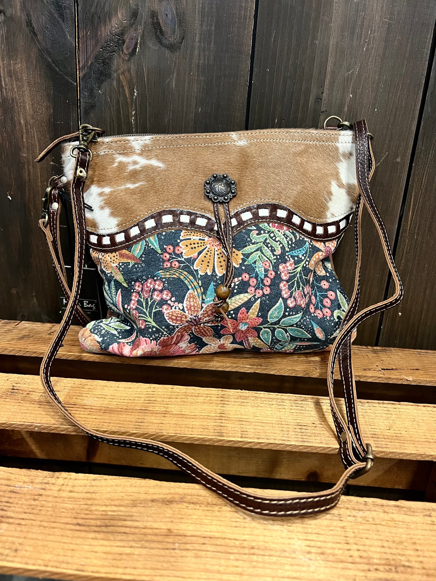 Floral Cow Print - Small Shoulder Bag