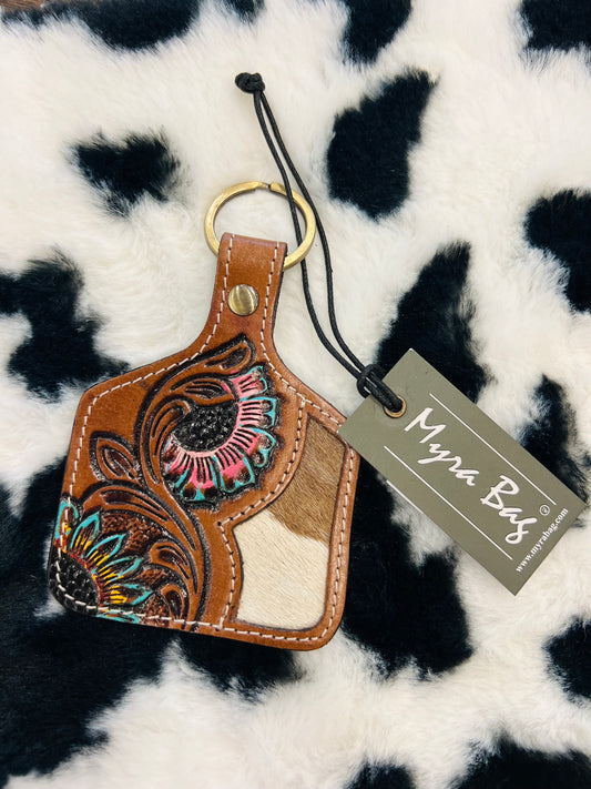 Floral Cow Tag - Large Key Fob