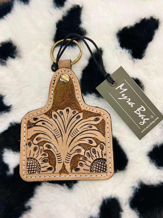 Light Brown Cow Tag - Large Key Fob